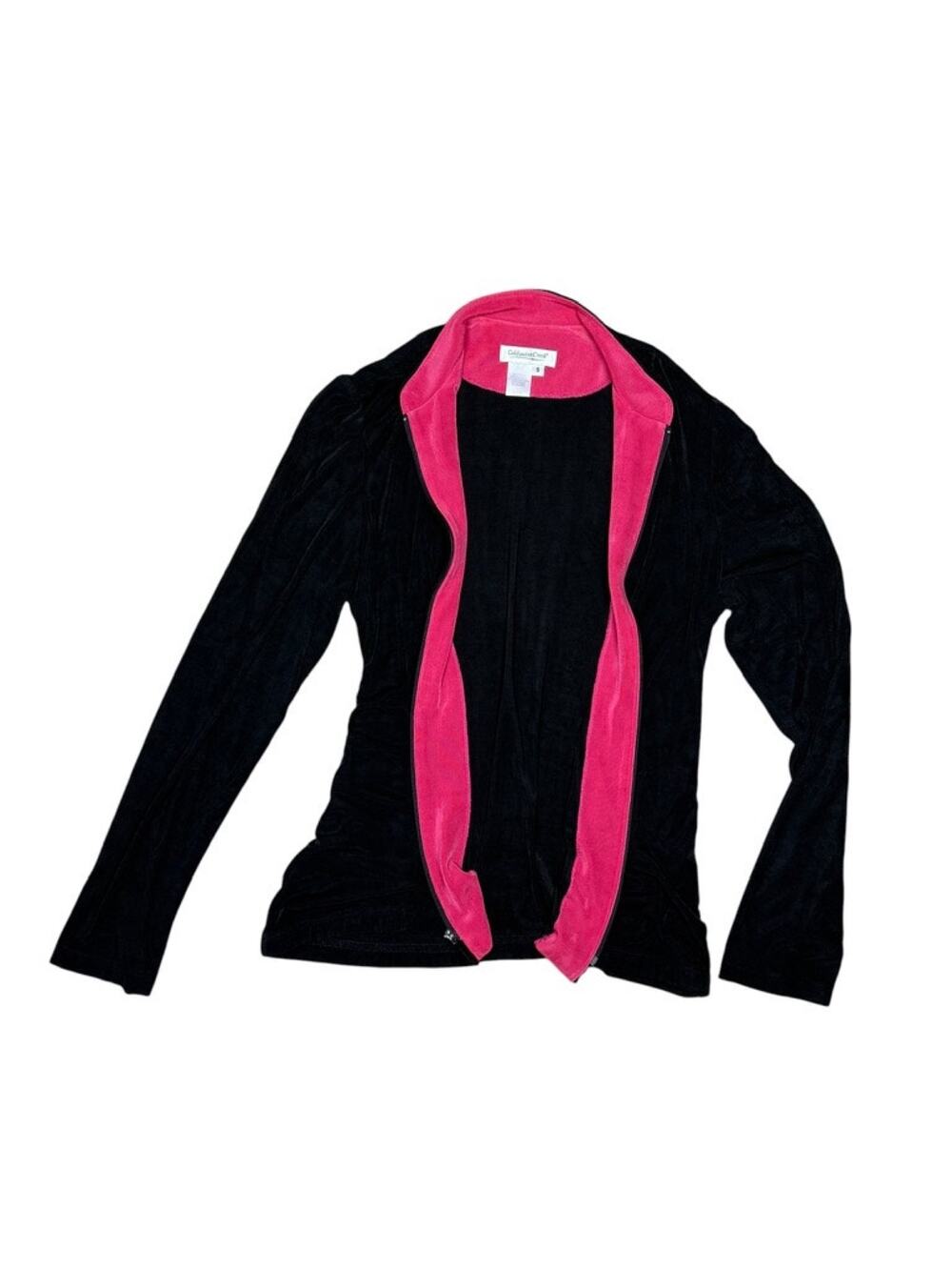 Coldwater Creek Vintage Slinky Hot Pink Black Zip Up Jacket Small